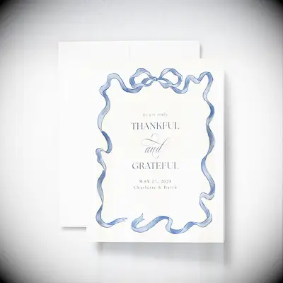 Navy blue and cream bow detail bridesmaid thank you cards