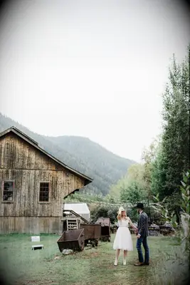 Rustic Engagement Photo ideas outside by barn