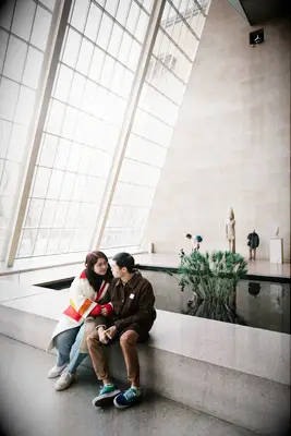 Engagement photo in atrium at The Metropolitan Museum of Art in New York City