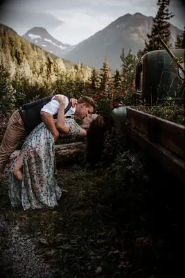 Mountaineering rustic wedding engagement photo