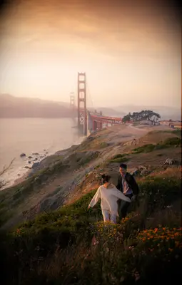 Romantic Golden Gate Bridge engagement photoshoot