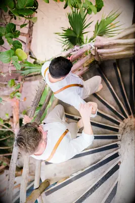 Tulum, Mexico engagement photos walking down the stairs