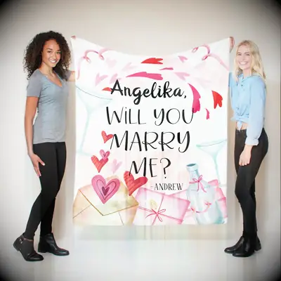 Custom will you marry me tapestry with gifts and hearts background