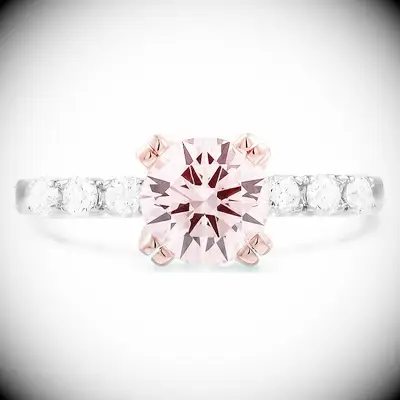 Brilliant Earth mixed metal peach sapphire engagement ring