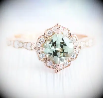 LáMore Design vintage floral green sapphire engagement ring