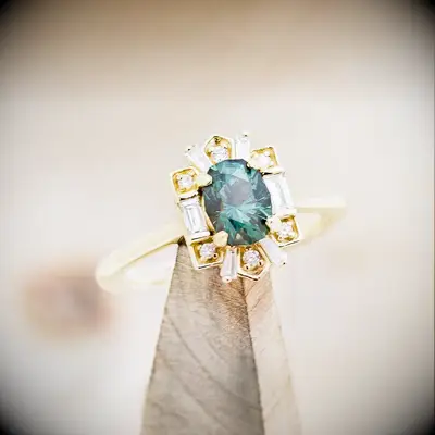 Staghead Designs sapphire engagement ring with diamond accent