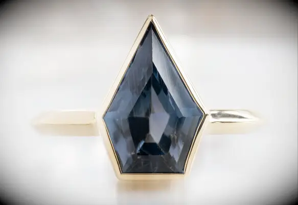 Alexis Russell shield-cut sapphire engagement ring