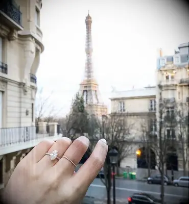 Engagement ring selfie in front of Eiffel Tower in Paris