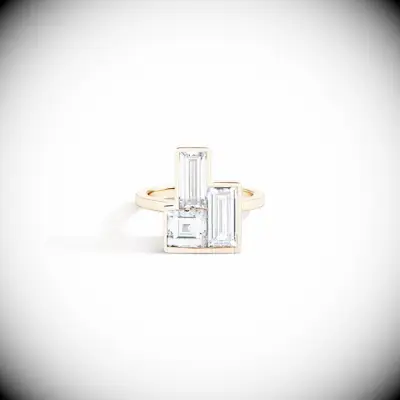 Carre and baguette architectual diamond engagement ring, engagement ring trends