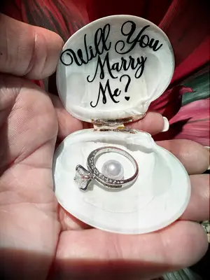 Seashell ring holder with pearl for proposal