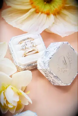 Floral Silk Initial Triple Ring Box