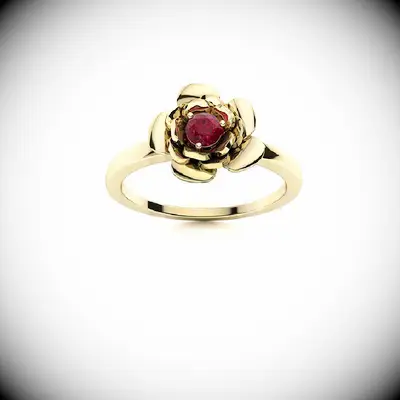 Ruby engagement ring with gold petal band