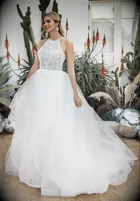 tulle ballgown with beaded halter top