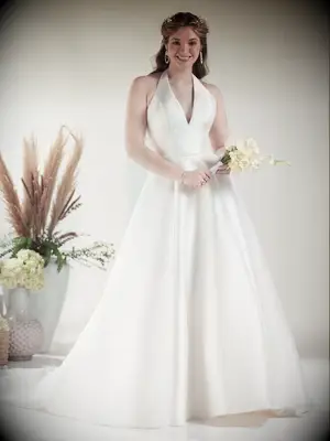 floor length a-line dress with v-neck