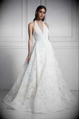 floor length a-line gown with floral lace