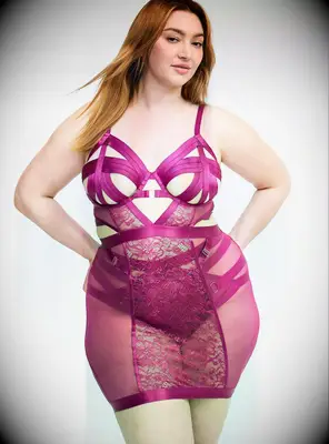 Torrid berry pink strappy chemise bridal lingerie look