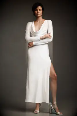 Significant Other long-sleeve cowl neck midi wedding afterparty dress