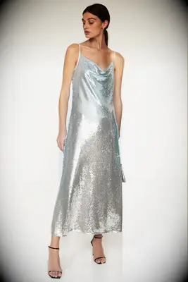 AllSaints silver sequin wedding afterparty dress