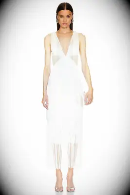 Michael Costello x REVOLVE fringe maxi wedding afterparty dress