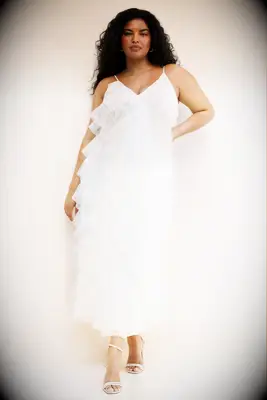 BHLDN ruffled wedding afterparty dress