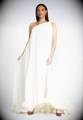 ELOQUII one-shoulder ruffle wedding afterparty dress