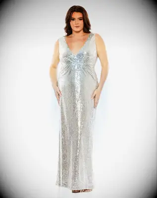 Mac Duggal sequin back cutout wedding afterparty dress