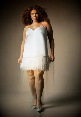 Bridal by ELOQUII wedding afterparty feather hem slip dress