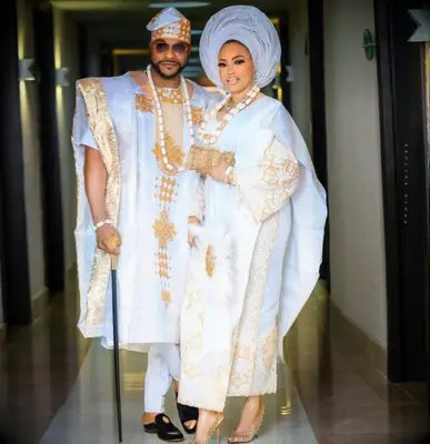 Blue and gold matching traditional outfit