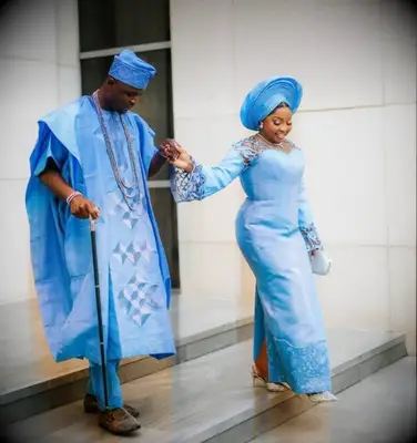 Matching blue traditional attire