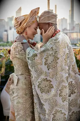 Nigerian wedding couple in traditional attire