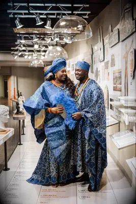 Couple in blue traditional attire