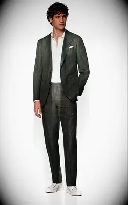 Suitsupply green suit mountain wedding guest attire