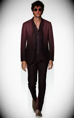 Suitsupply burgundy tailored mountain wedding guest suit