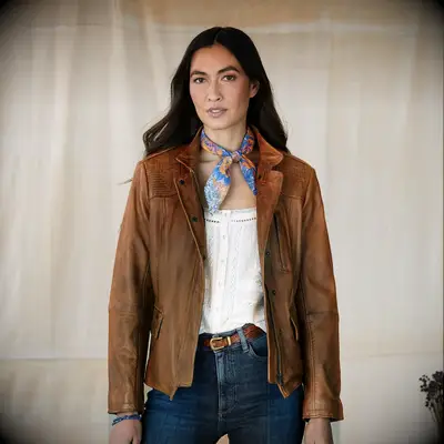 Sundance leather jacket mountain wedding guest attire