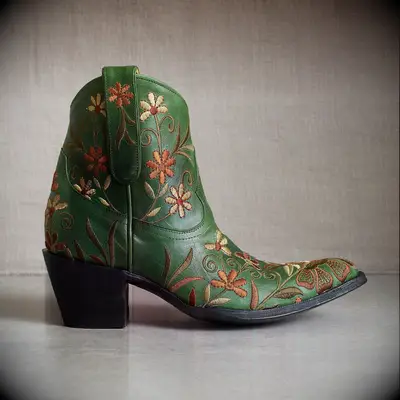 Old Gringo green cowboy boots mountain wedding guest attire