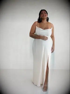 Scoop neck plus size satin courthouse wedding dress from Park & Fifth