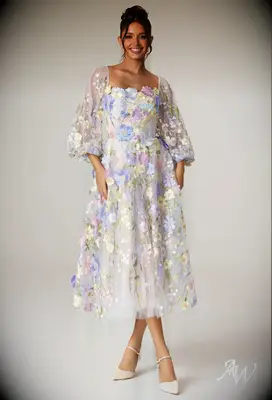 Colorful floral tulle a-line courthouse wedding dress from AW Bridal