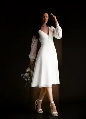 White flowy chiffon plus size courthouse wedding dress from Azazie