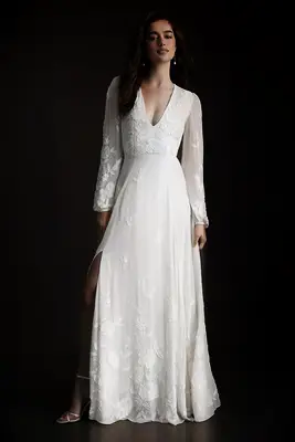 BHLDN long-sleeve embroidered beach wedding gown