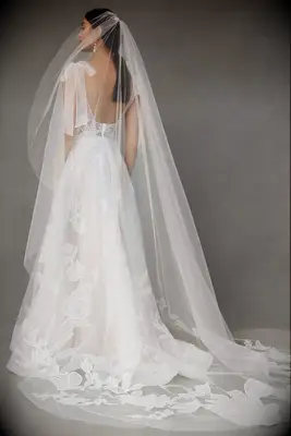 Watters abstract floral cathedral wedding veil