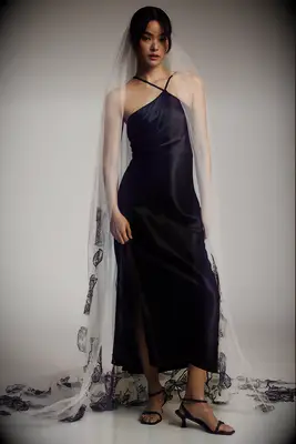 Theia black embroidered cathedral wedding veil