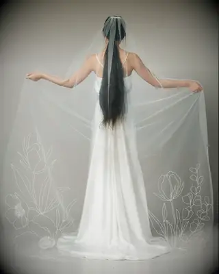 Ofrenda x Alli Koch embroidered cathedral veil
