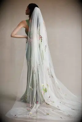 Theia Jasper embroidered floral cathedral veil