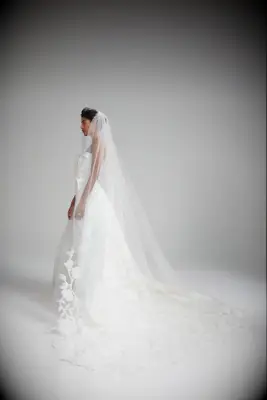 Amsale floral jacquard cathedral wedding veil