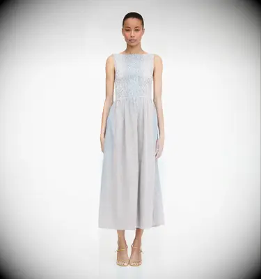 Brown gingham maxi casual rehearsal dinner guest dress from Hill House Home