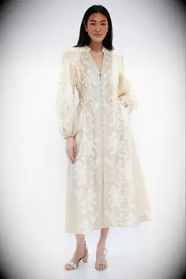 Floral stripe long sleeve midi rehearsal dinner guest dress from Tuckernuck