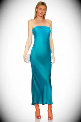 SNDYS x REVOLVE blue strapless midi rehearsal dinner guest dress