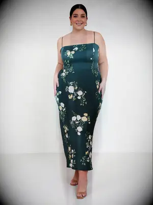 Park & Fifth green floral wedding guest dress