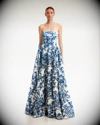 Milla blue corset floral maxi wedding guest dress