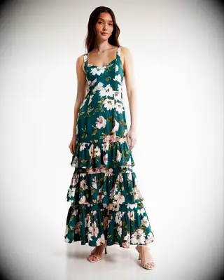 Abercrombie & Fitch green floral wedding guest dress